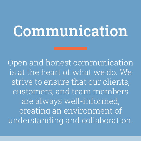 The word communication is on a blue background