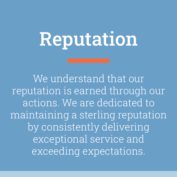 The word reputation is on a blue background