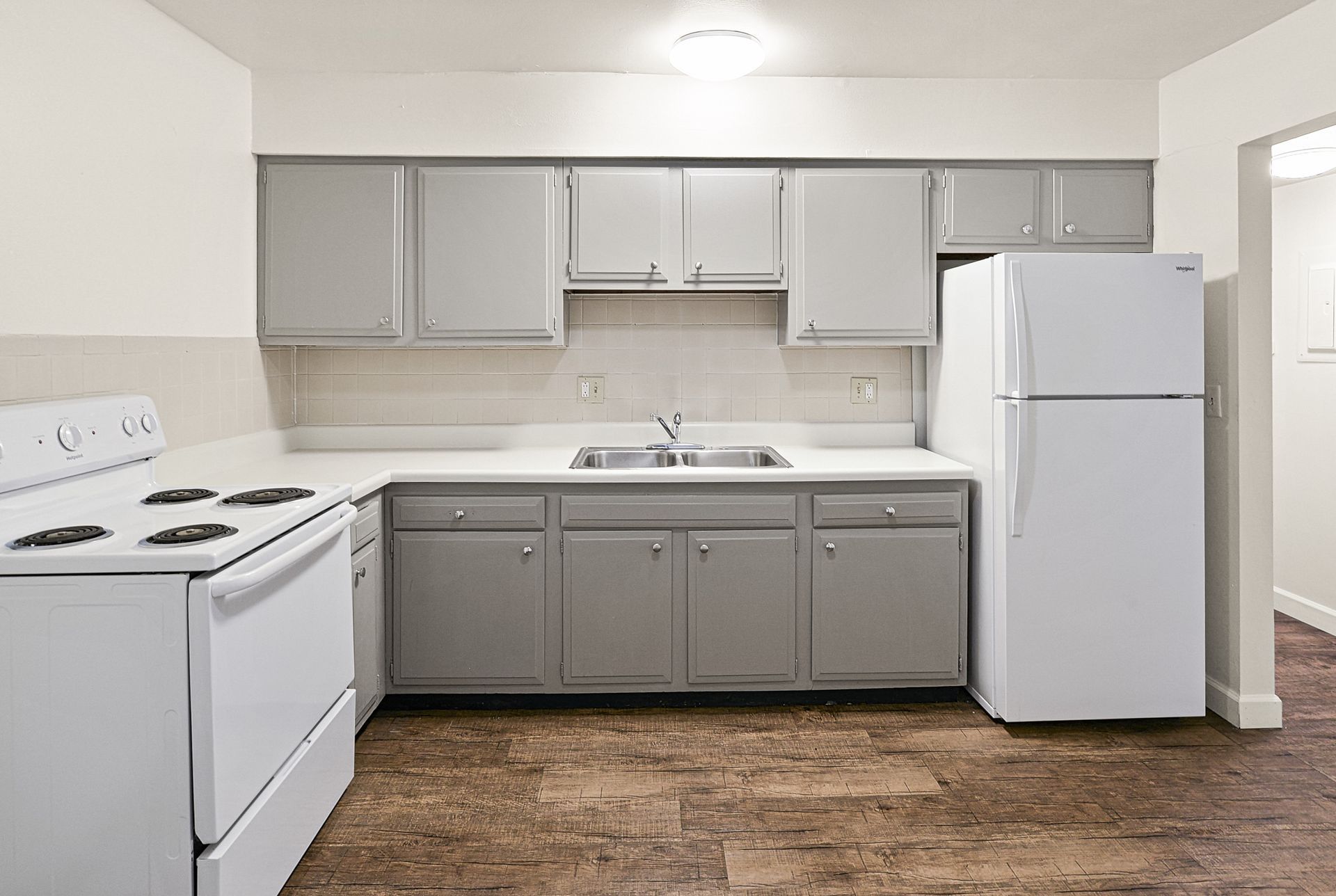 Updated kitchen with grey cabinets
