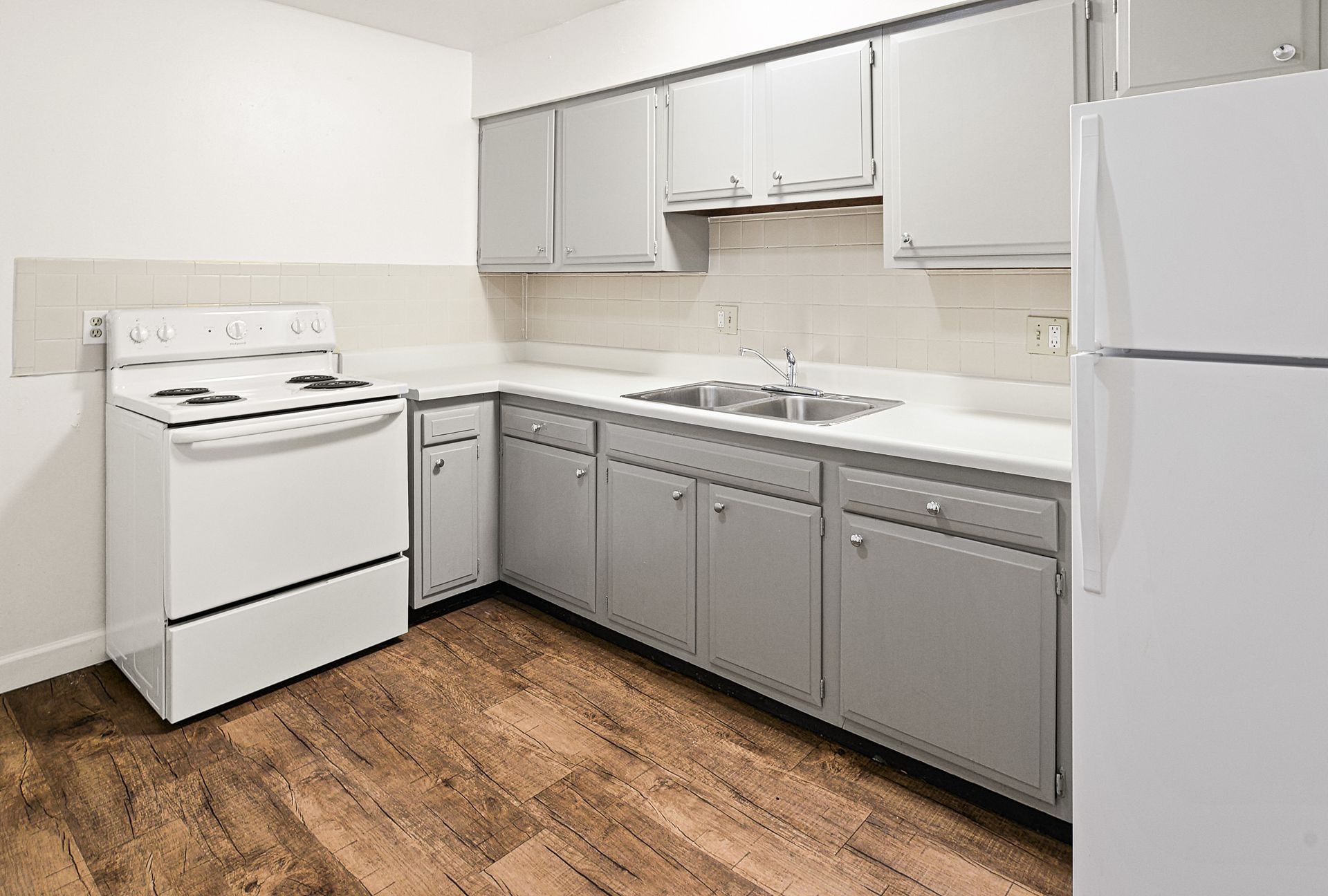 Updated kitchen with grey cabinets