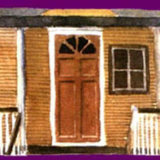 A painting of a house with a chimney on the roof in Fox Lake & Barrington Hill