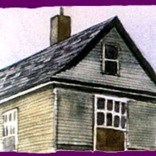 A painting of a house with a chimney on the roof in Fox Lake & Barrington Hill