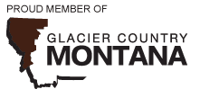 A proud member of glacier country montana logo with a map of montana.