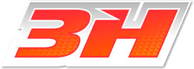 Logotipo de 3H, con letras naranjas y un patrón sutil en el interior, sobre un fondo gris.