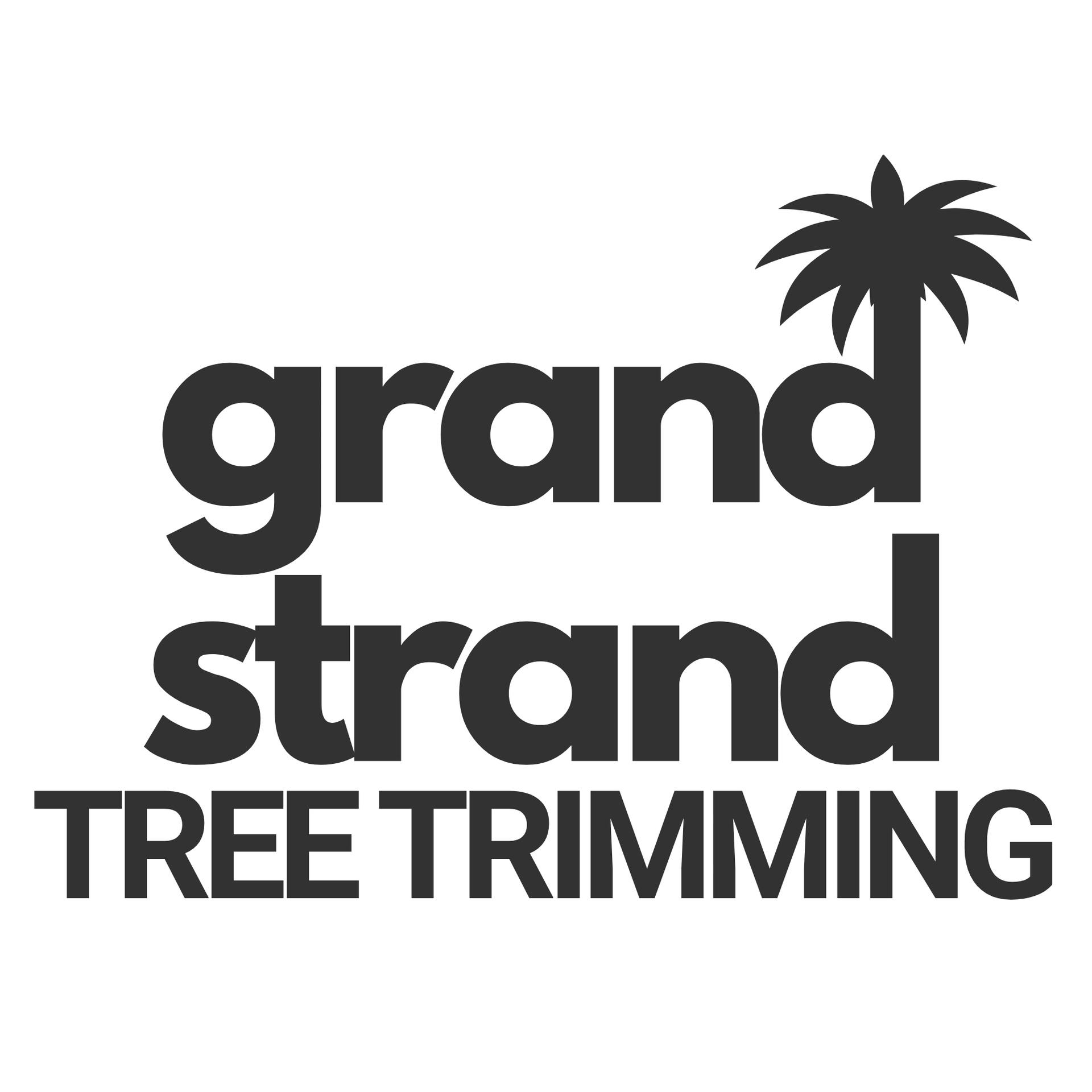 Grand Strand Tree Trimming logo with text and palm tree icon.