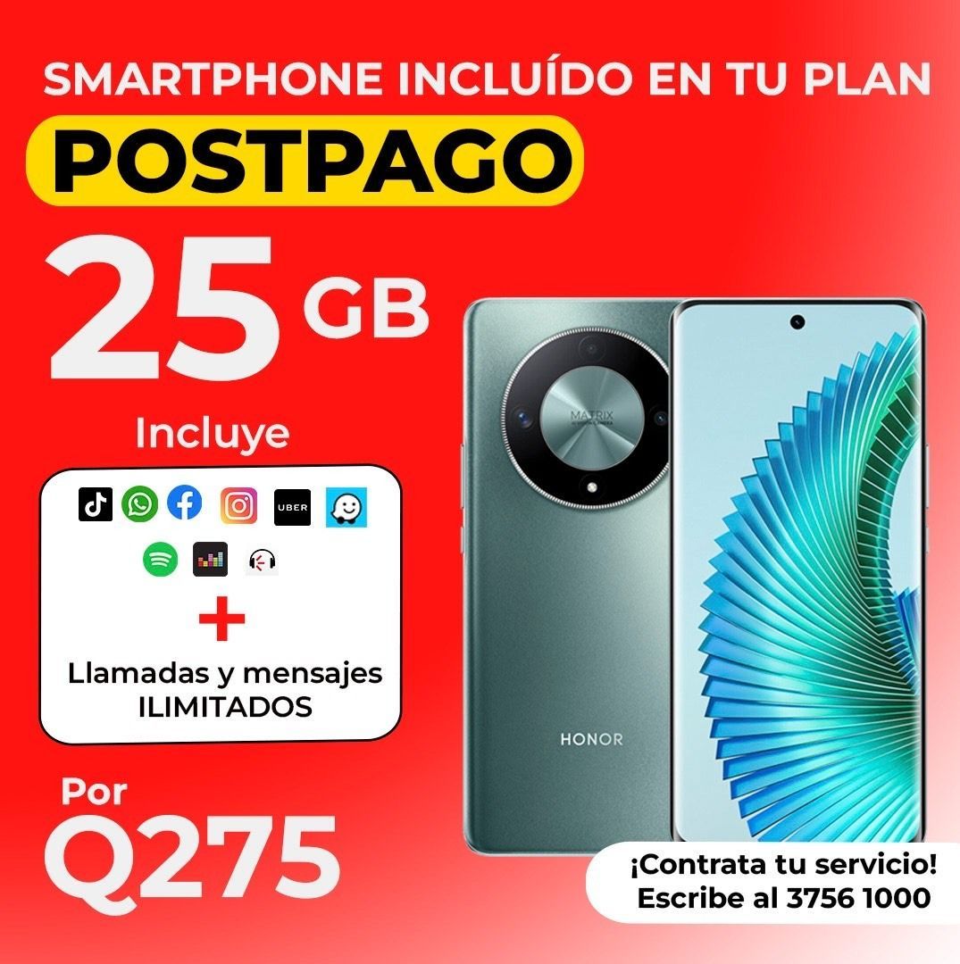 Un anuncio de un teléfono inteligente con 25 GB de datos.