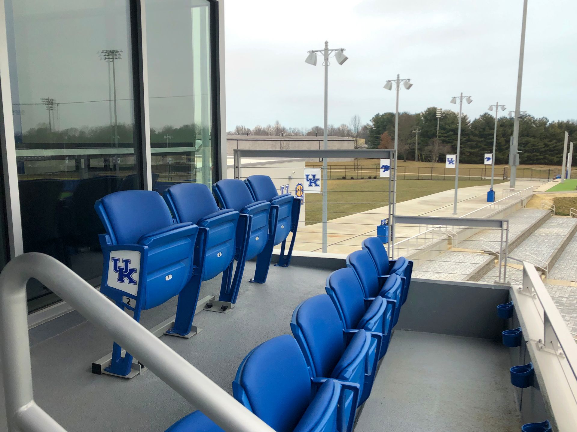 Blue Interkal upholstered AURA Solid Stadium Chairs, and AURA Slat Stadium Chairs at the University of Kentucky stadium.