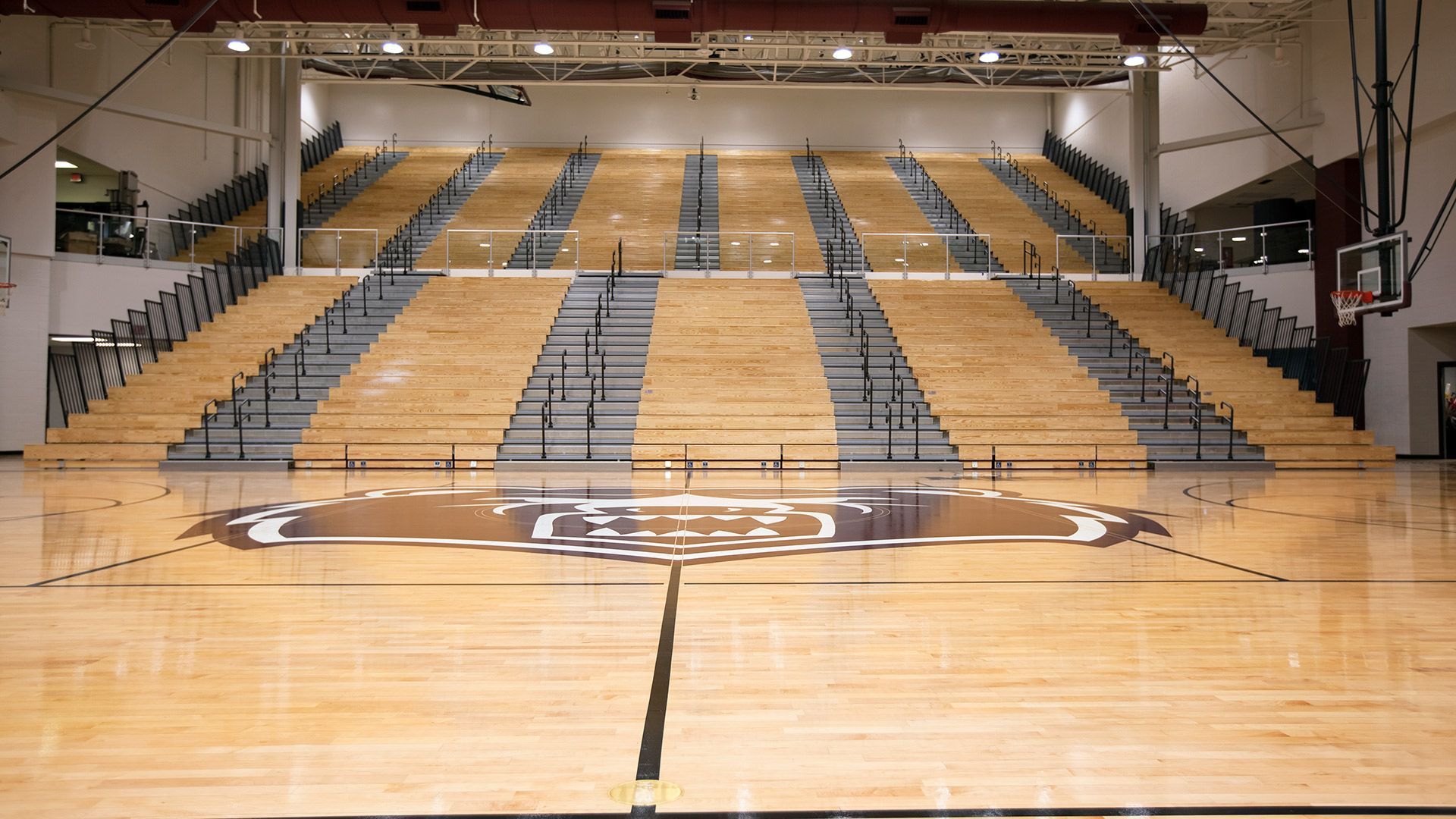 A classic wood telescopic bleacher installation at Lawrence Central High School