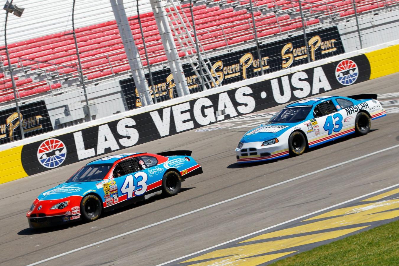 Red, white and blue Interkal AURA Solid Stadium Chairs on full display at Las Vegas Motor Speedway.