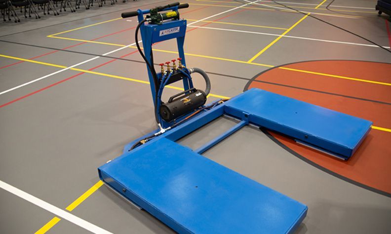 The air pallet shown on the basketball court at Kirtland College.