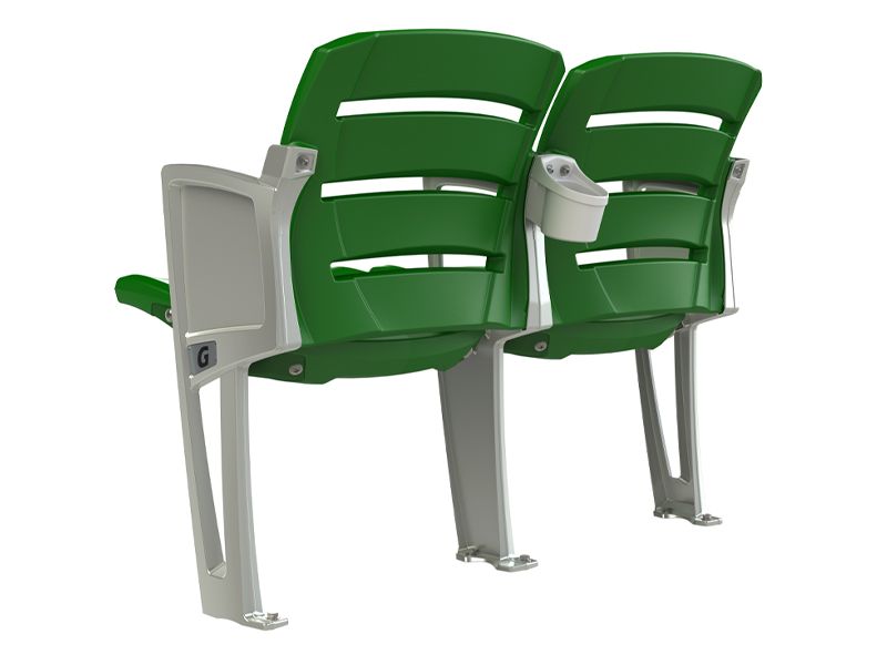 Back image of Interkal AURA Slat Stadium Chair highlighting the optional back cupholders.