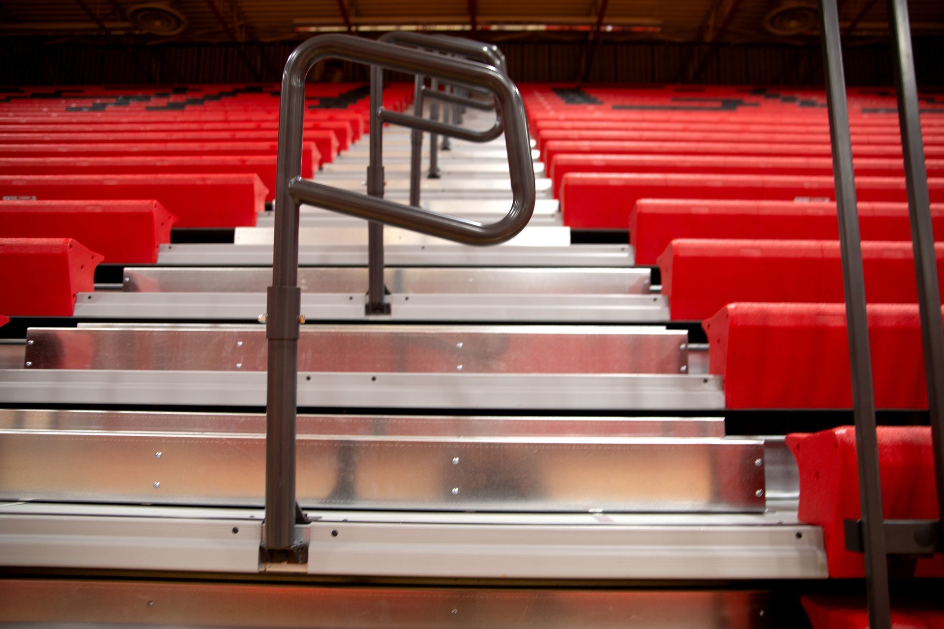 A photo of the EXCEL Seat Module telescopic bleacher installation at Bangor High School.