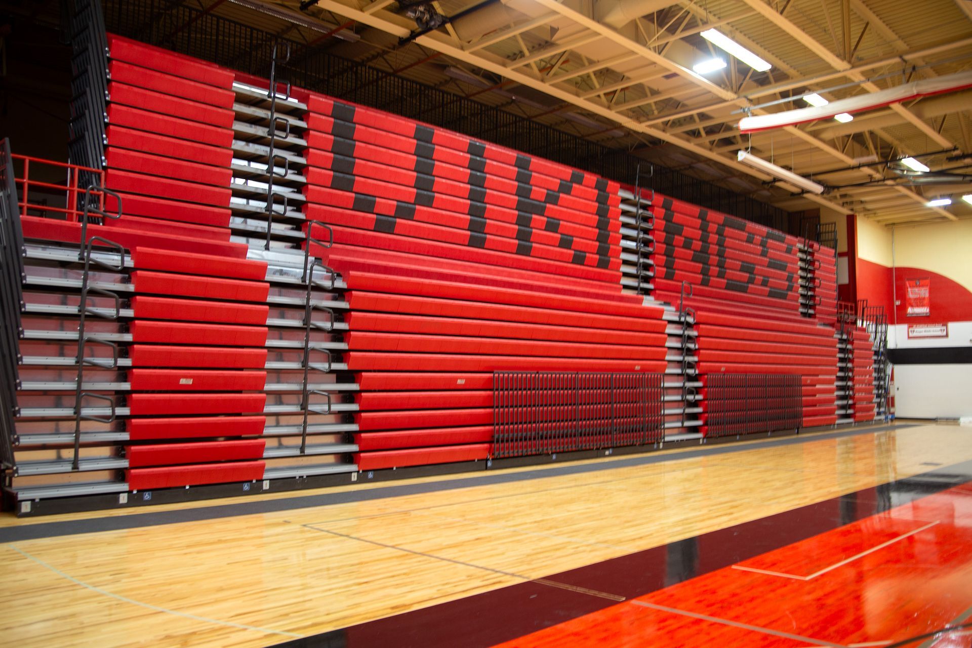 A photo of the EXCEL Seat Module telescopic bleacher installation at Bangor High School.