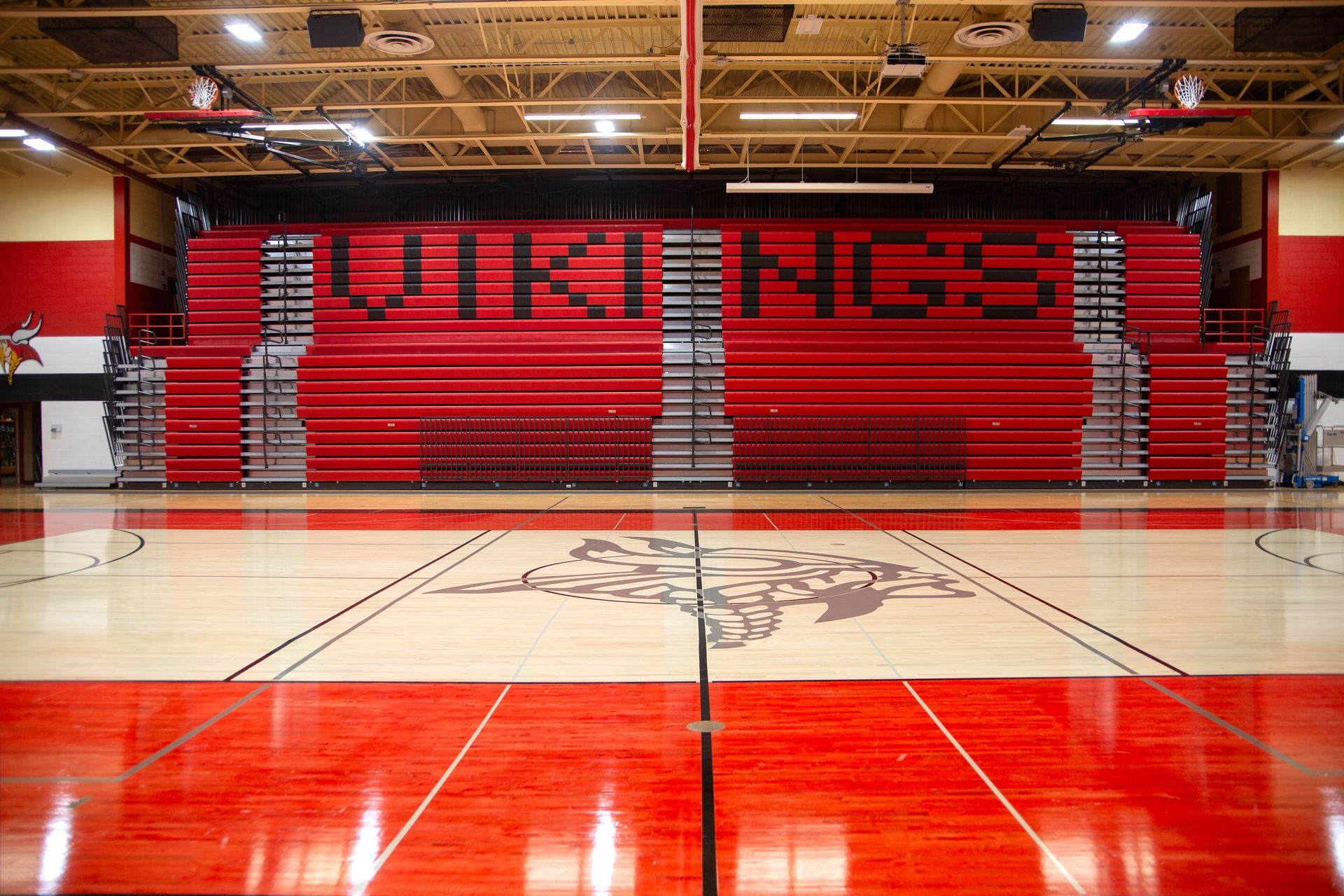 A photo of the EXCEL Seat Module telescopic bleacher installation at Bangor High School.