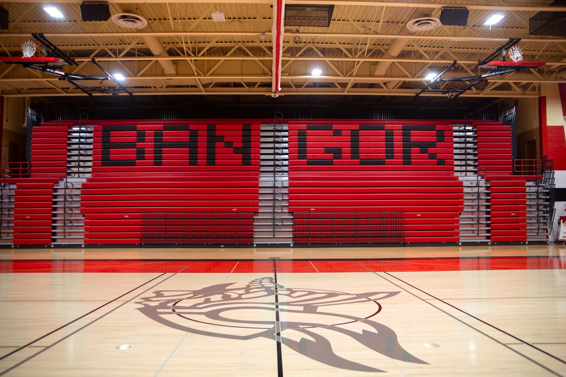 A photo of the EXCEL Seat Module telescopic bleacher installation at Bangor High School.