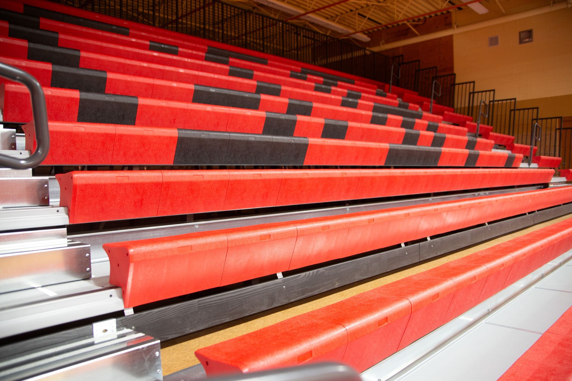 A photo of the EXCEL Seat Module telescopic bleacher installation at Bangor High School.