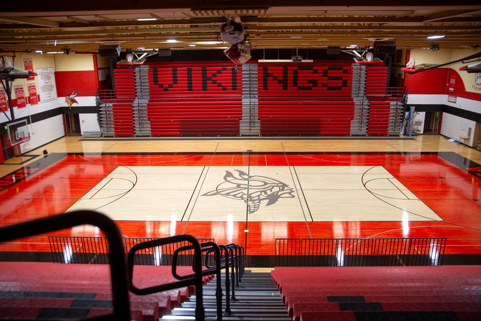 A photo of the EXCEL Seat Module telescopic bleacher installation at Bangor High School.