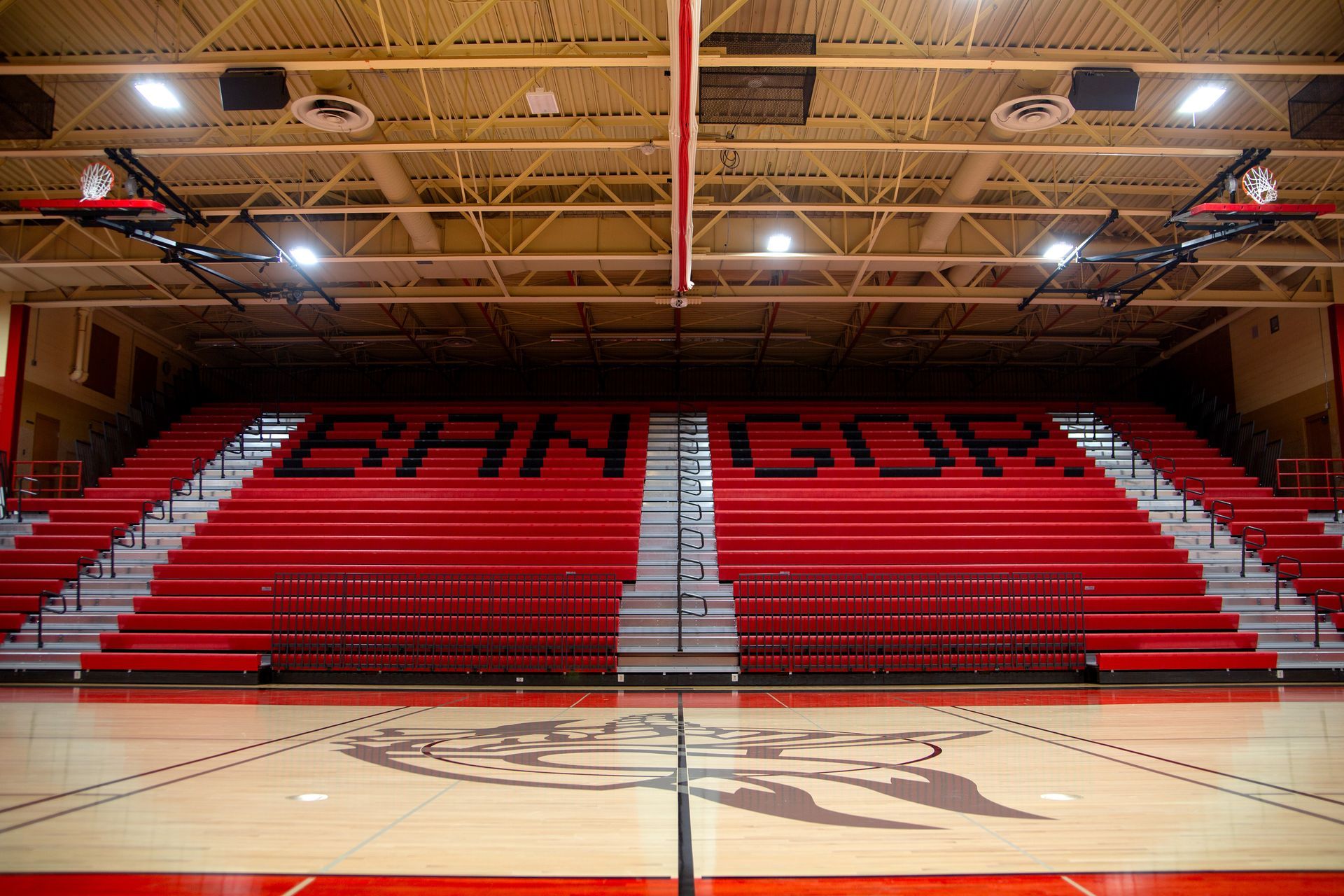 A photo of the EXCEL Seat Module telescopic bleacher installation at Bangor High School.