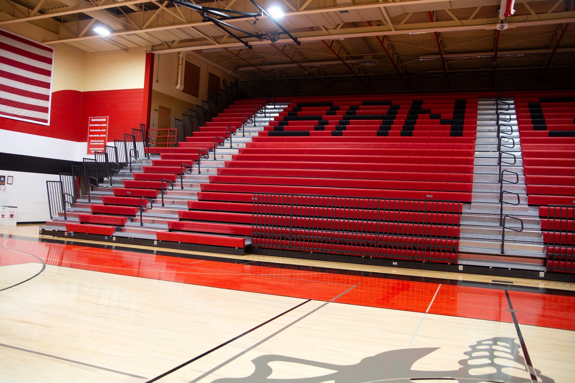 A photo of the EXCEL Seat Module telescopic bleacher installation at Bangor High School.