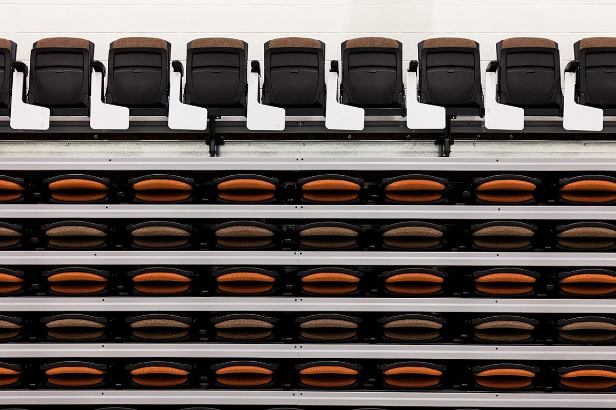 Interkal upholstered VISION Platform chairs with tablet arms on a Wide Deck Premier Platform at Cornell Secondary School.