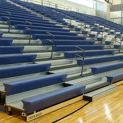 Interkal Excel seat Modules on a telescopic bleacher installation