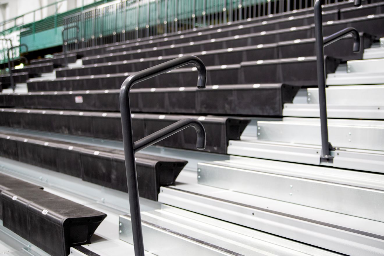 EXCEL seat modules with Self-Storing Aisle Rails on a mobile telescopic system at Michigan State's Jenison Field House.