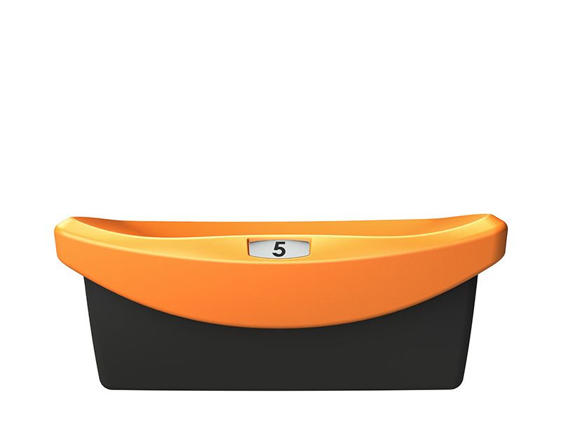 Straight shot of POLARIS multi-purpose seat in orange.