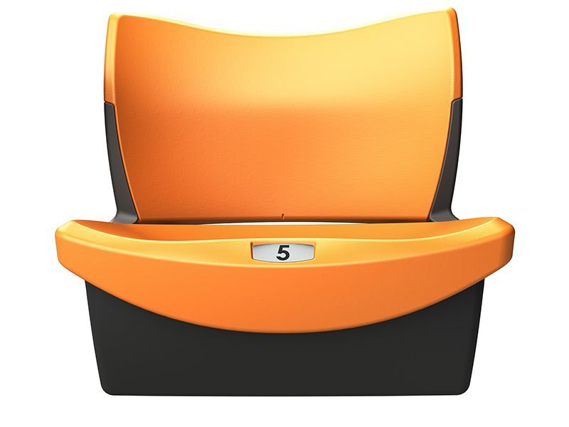 Straight shot of POLARIS multi-purpose seat in orange with backrest.