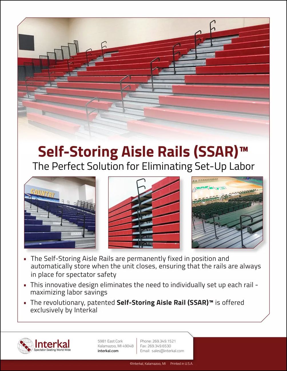Self-Storing Aisle Rails for Telescopic Bleachers