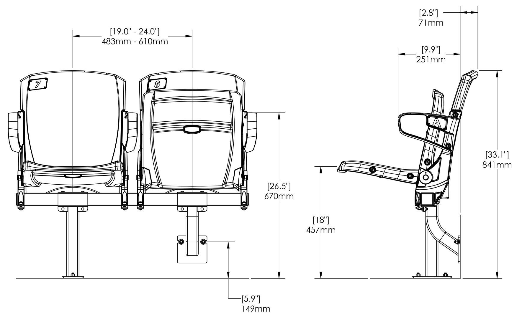 Interkal VISION Fixed Platform Chair Dimensions image