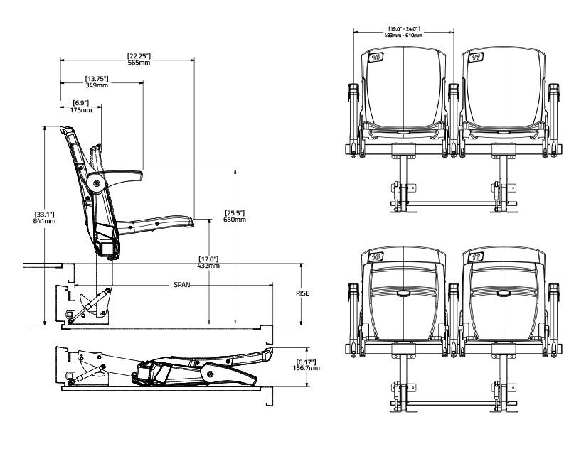 Black and white technical drawing of Interkal VISION Platform Chair