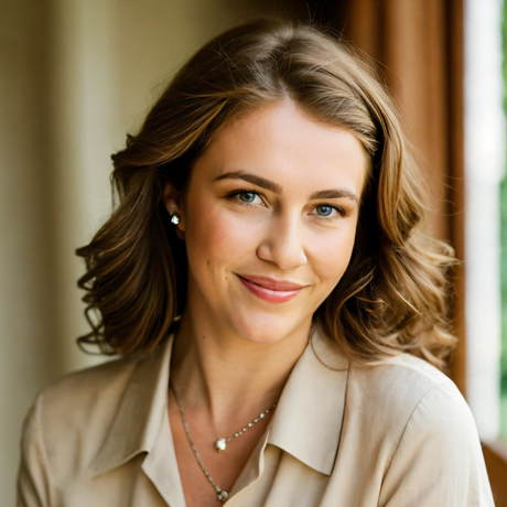 A woman wearing a necklace and earrings is smiling for the camera