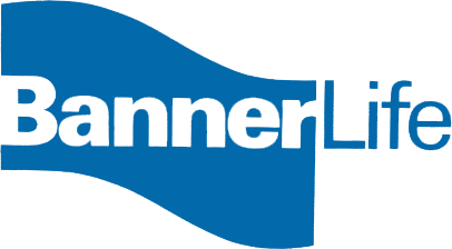 A blue and white bannerlife logo on a white background