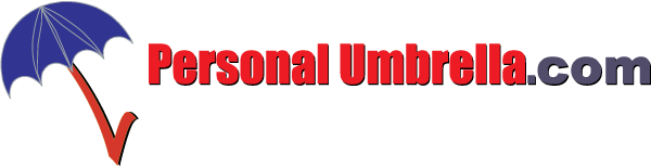 A logo for personal umbrella.com with a blue umbrella