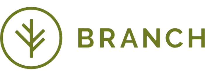 A logo for a company called branch with a tree in a circle.
