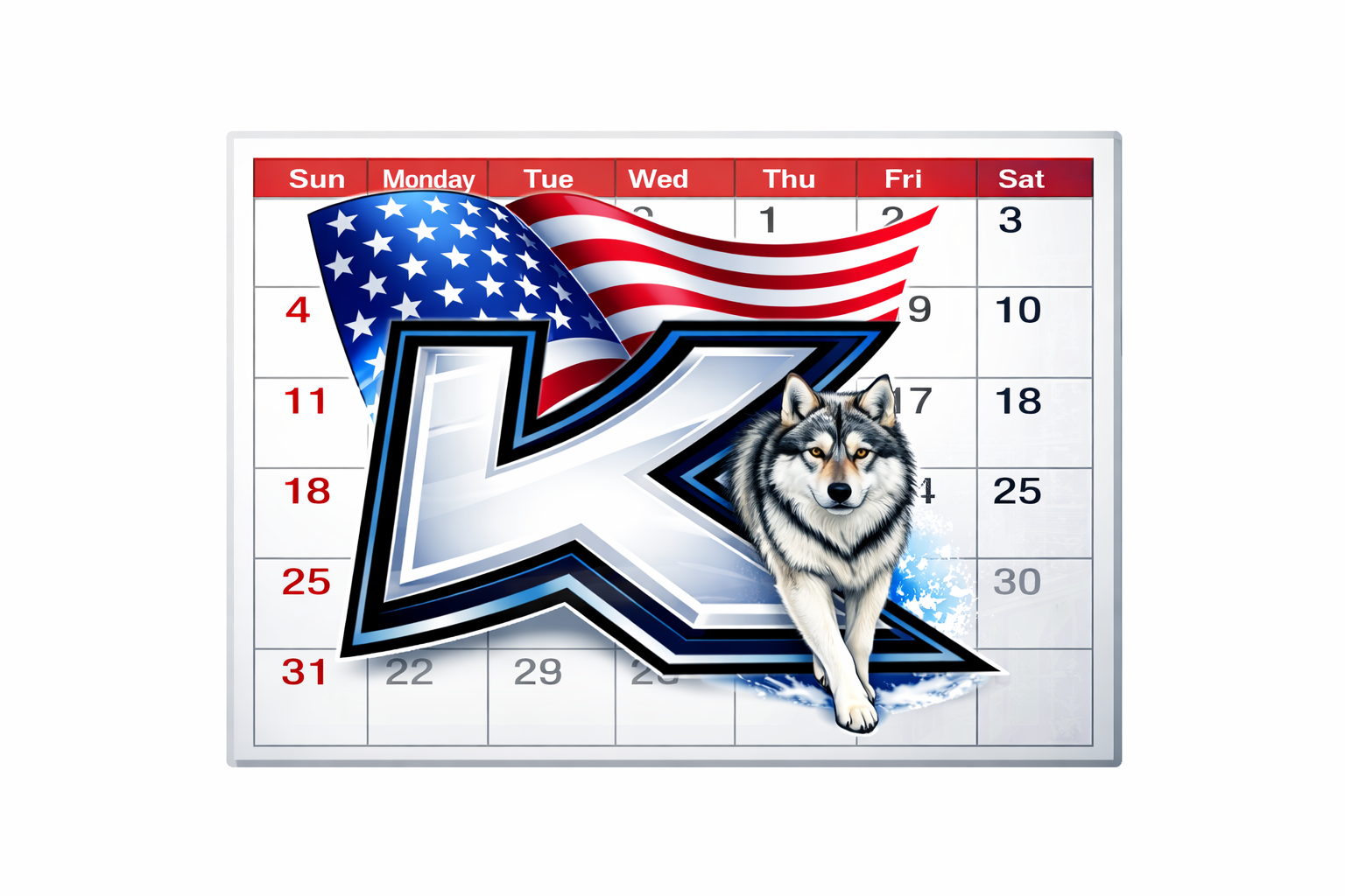 A calendar page featuring a large silver letter 
