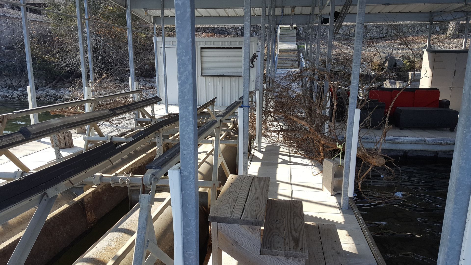cedar crappie bed on a lake dock