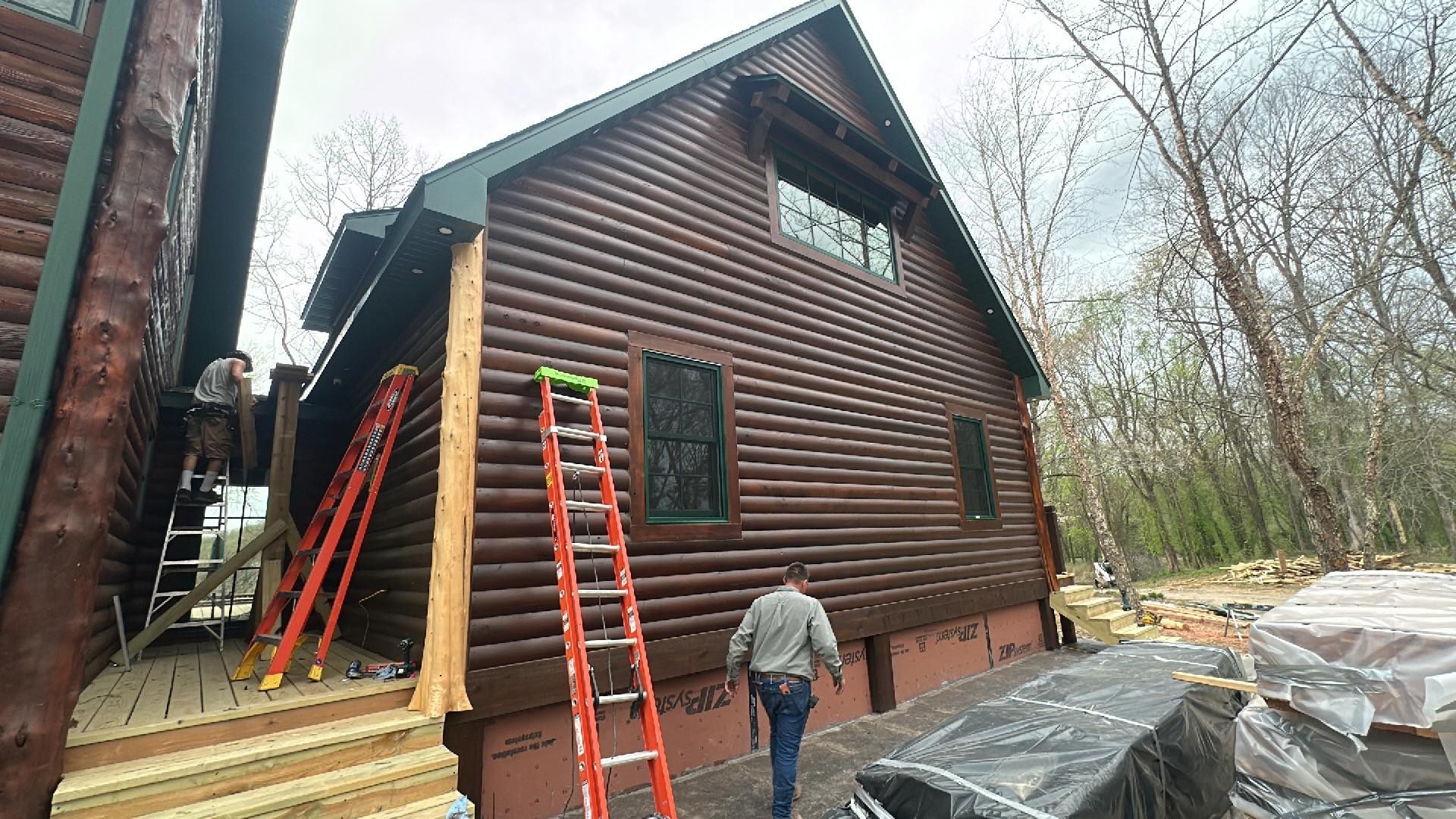 House with structural cedar posts at corners