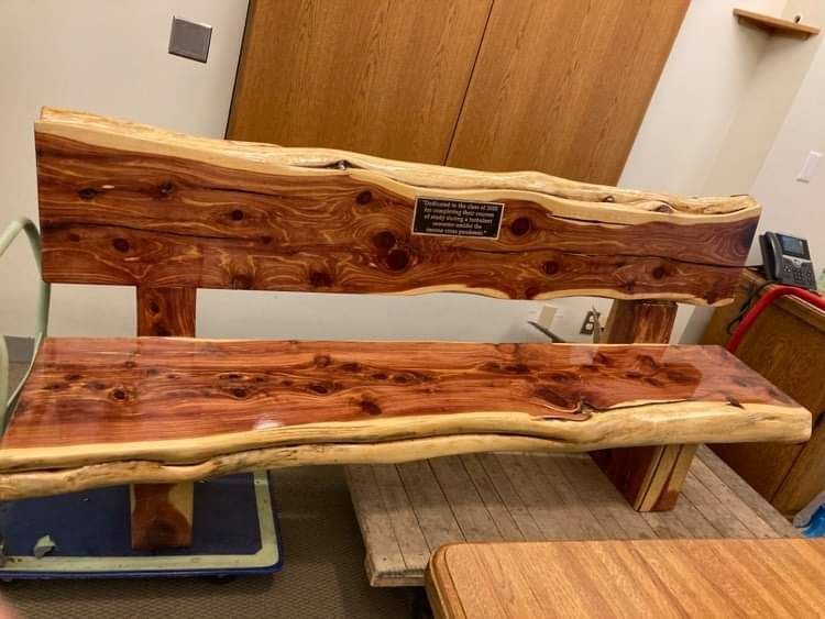 custom built cedar dedication bench