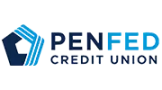 The logo for penfed credit union is blue and white.