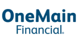 The logo for onemain financial is blue and white on a white background.