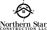 A black and white logo for northern star construction llc.