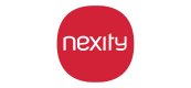 Un cercle rouge avec le mot nexity écrit à l'intérieur.