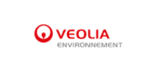 Un logo rouge et blanc pour veolia environnement sur fond blanc.