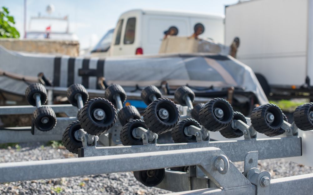 A Close Up of a Boat Trailer With Wheels on It — Coffs Harbour Bearing Centre in Coffs Harbour, NSW