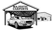 Majestic Carports logo: Classic car under a carport with the company name, adjacent building in the background.