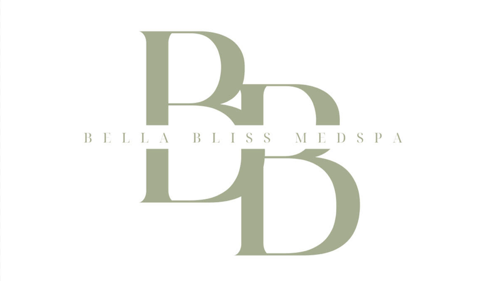 A logo for bella bliss medspa is shown on a white background.