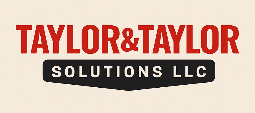 The logo for taylor & taylor solutions llc is red and black.