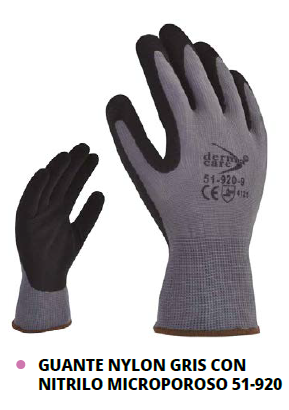 GUANTE NYLON GRIS CON NITRILO MICROPOROSO 51-920