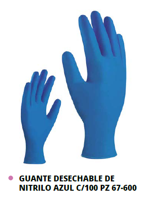 GUANTE DESECHABLE DE NITRILO AZUL C/100 PZ 67-600